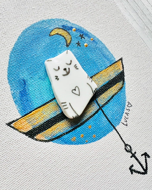 Sailor Cat Sea Pottery Original Art