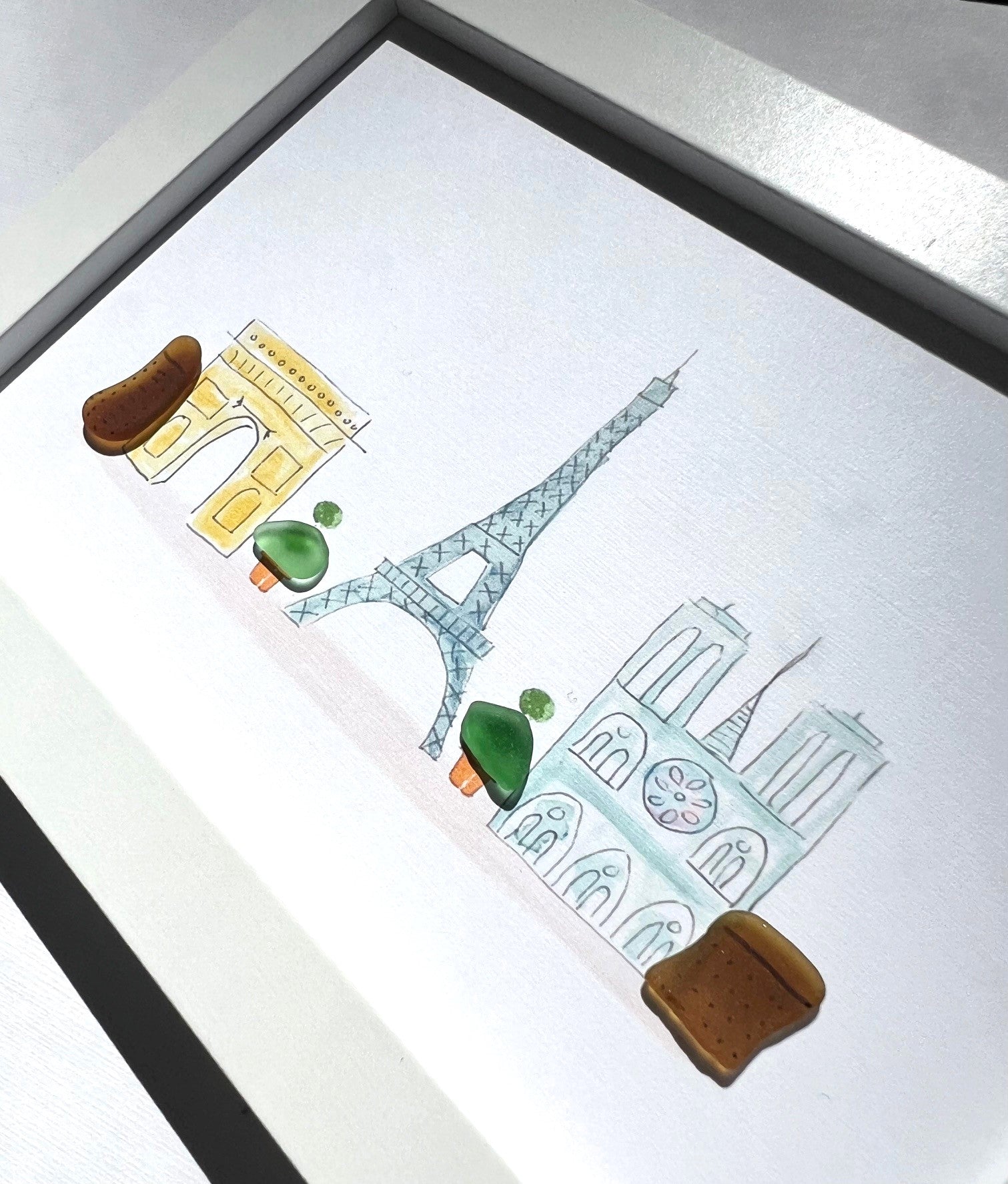 Paris Skyline Sea Glass Art