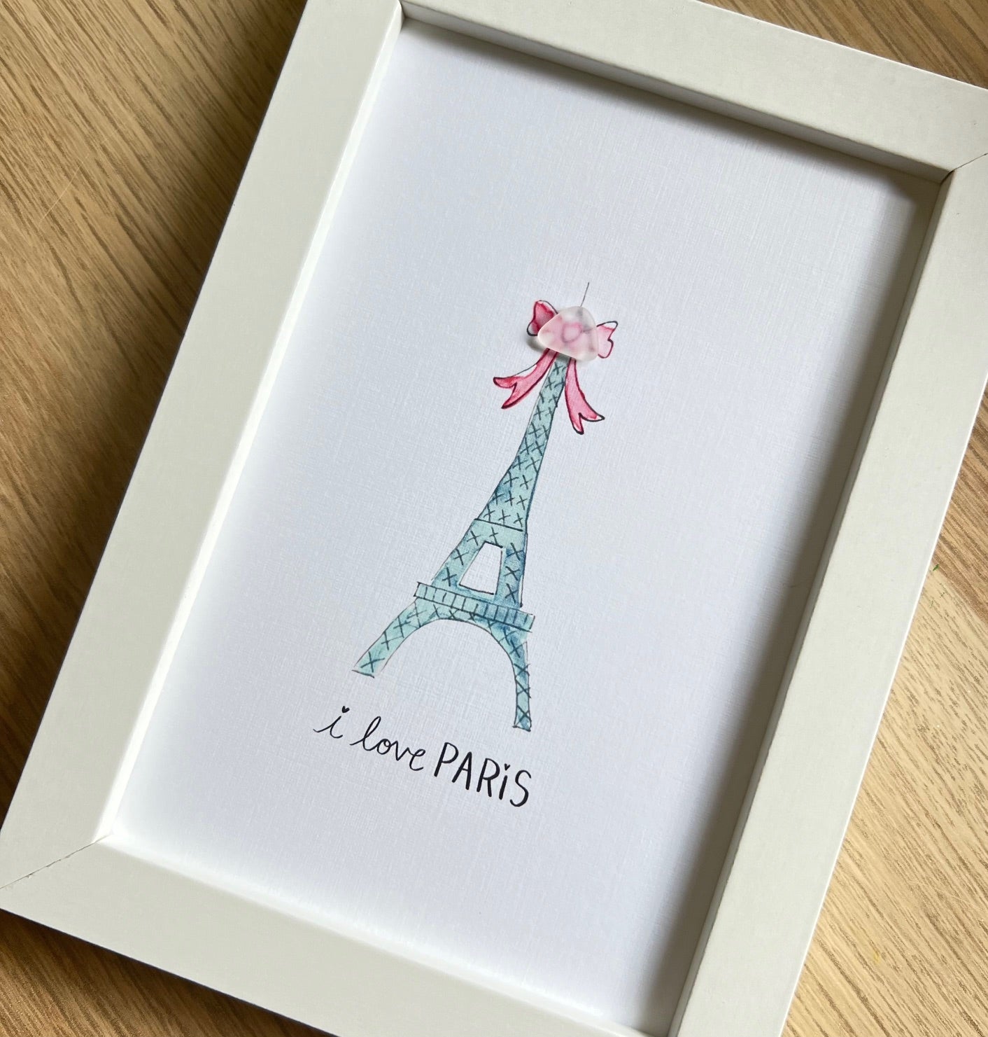 Eiffel Tower with Bow Sea Glass Art