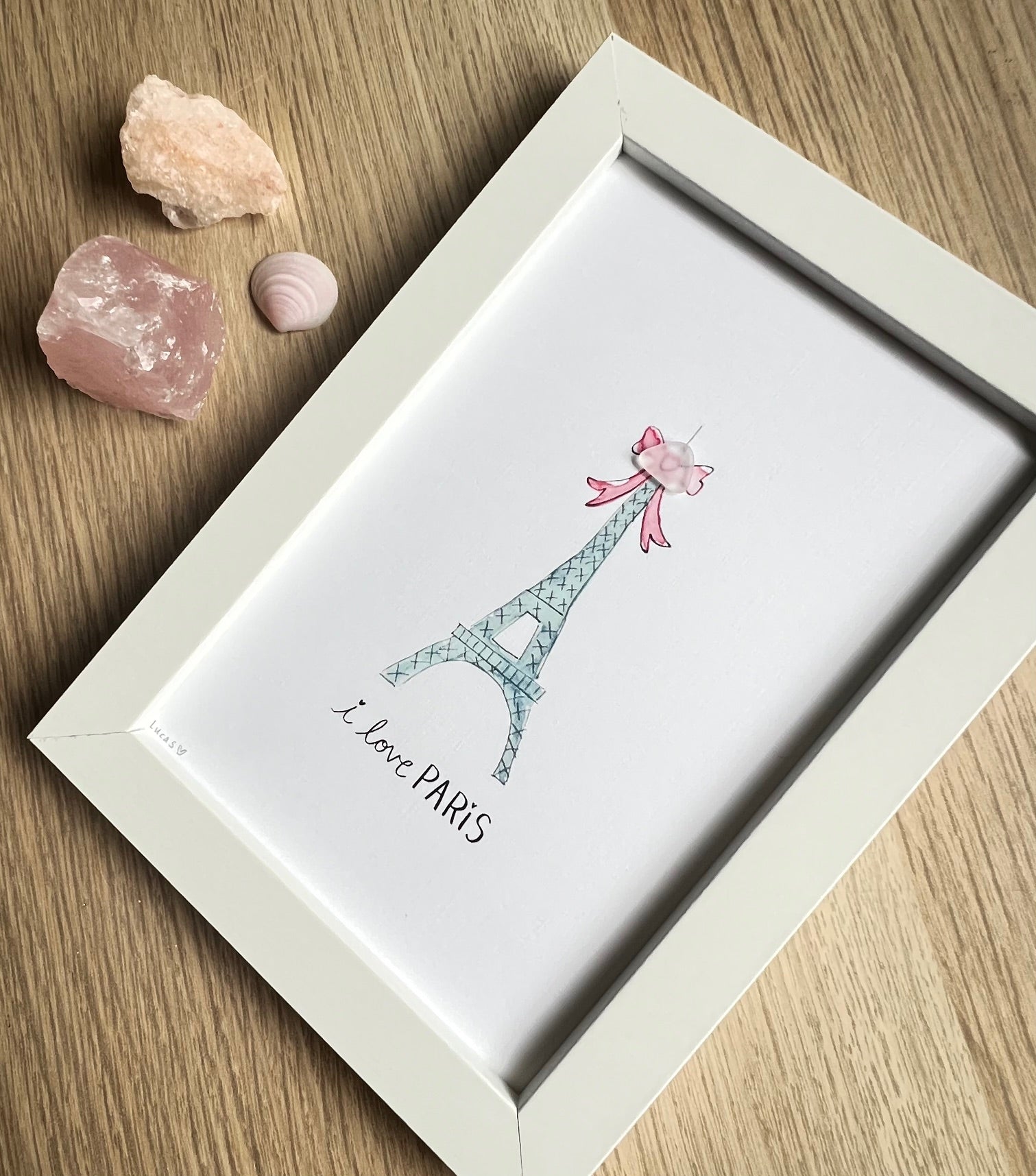 Eiffel Tower with Bow Sea Glass Art