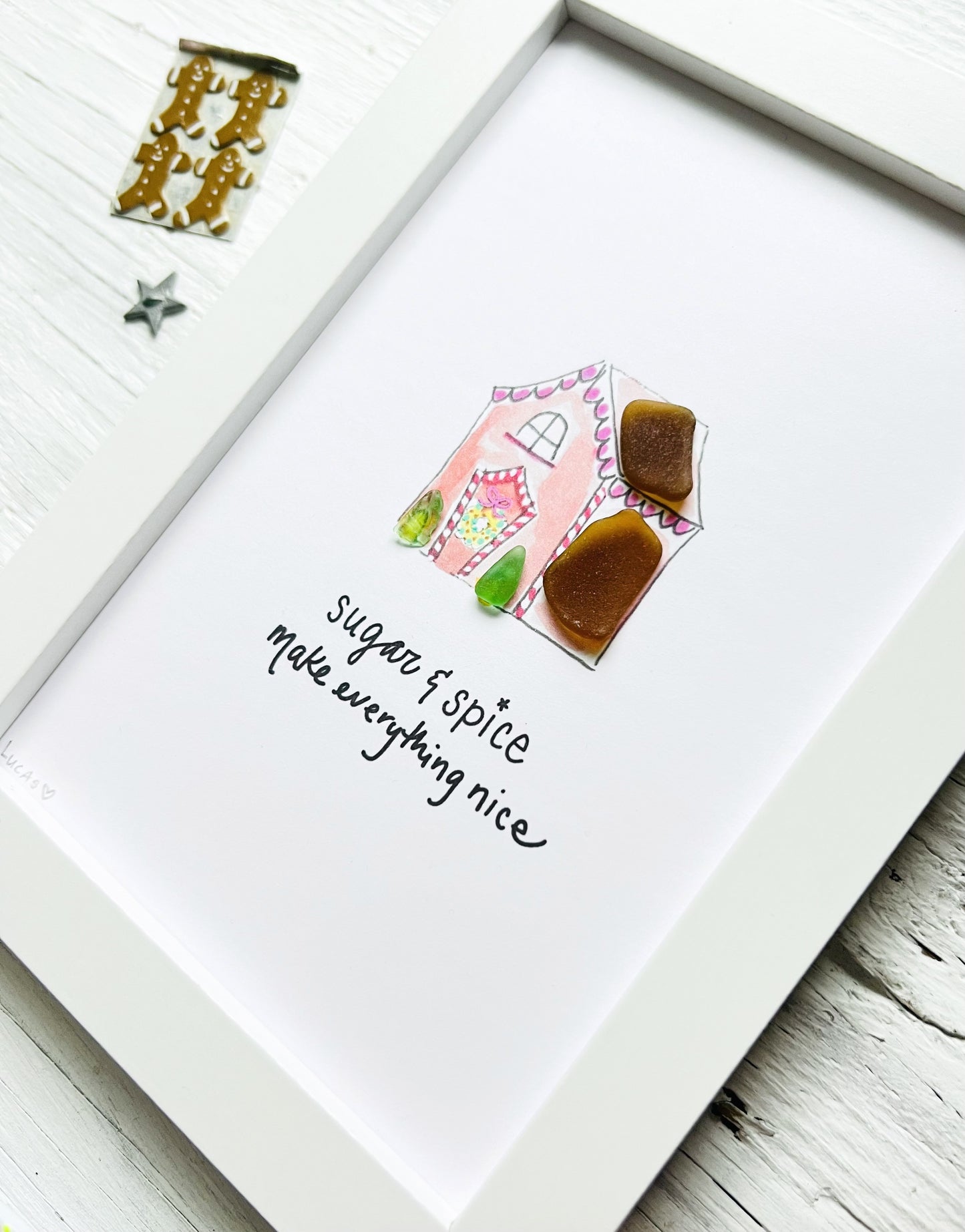 Gingerbread House Sea Glass Art