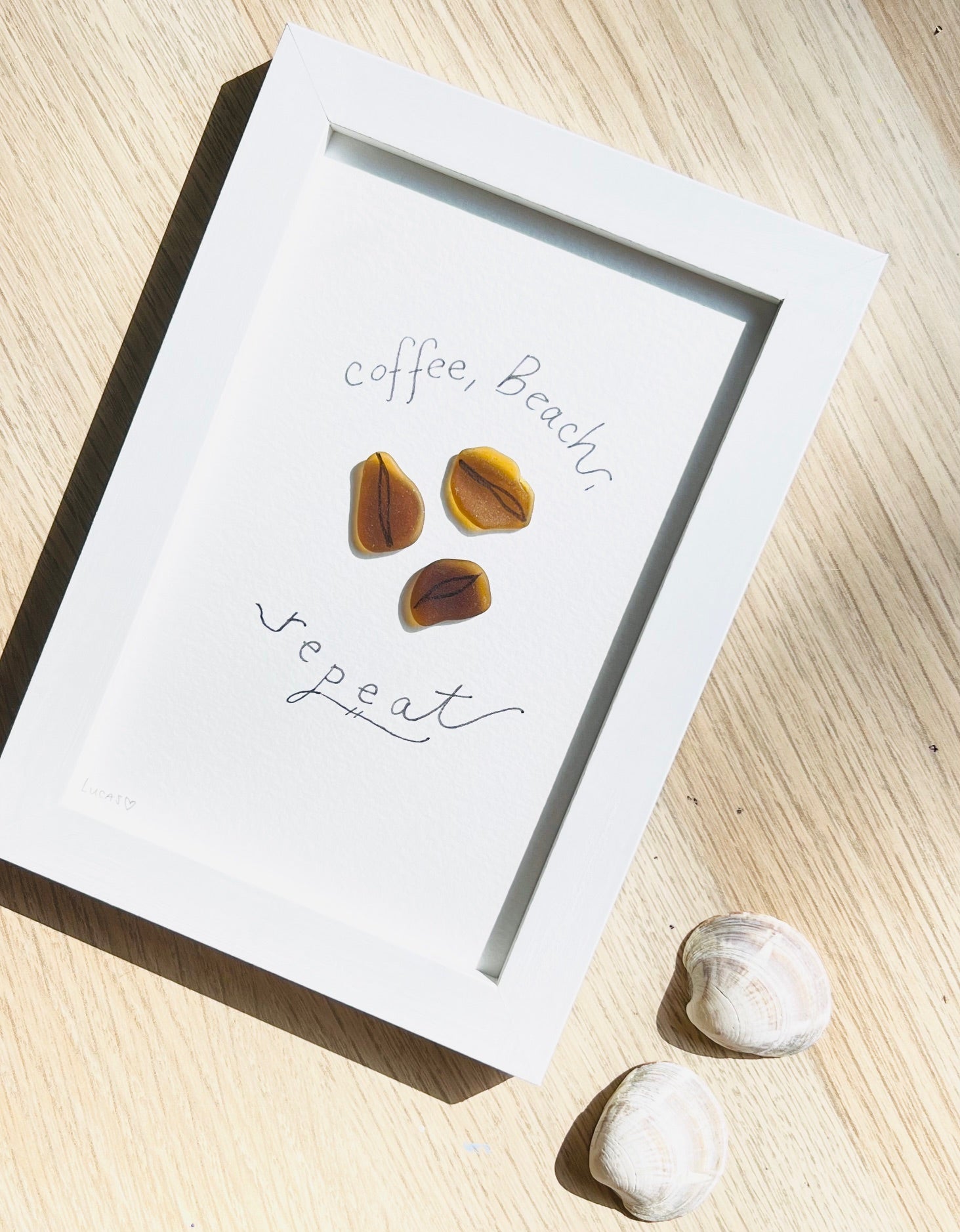 Coffee, Beach, Repeat Sea Glass Art