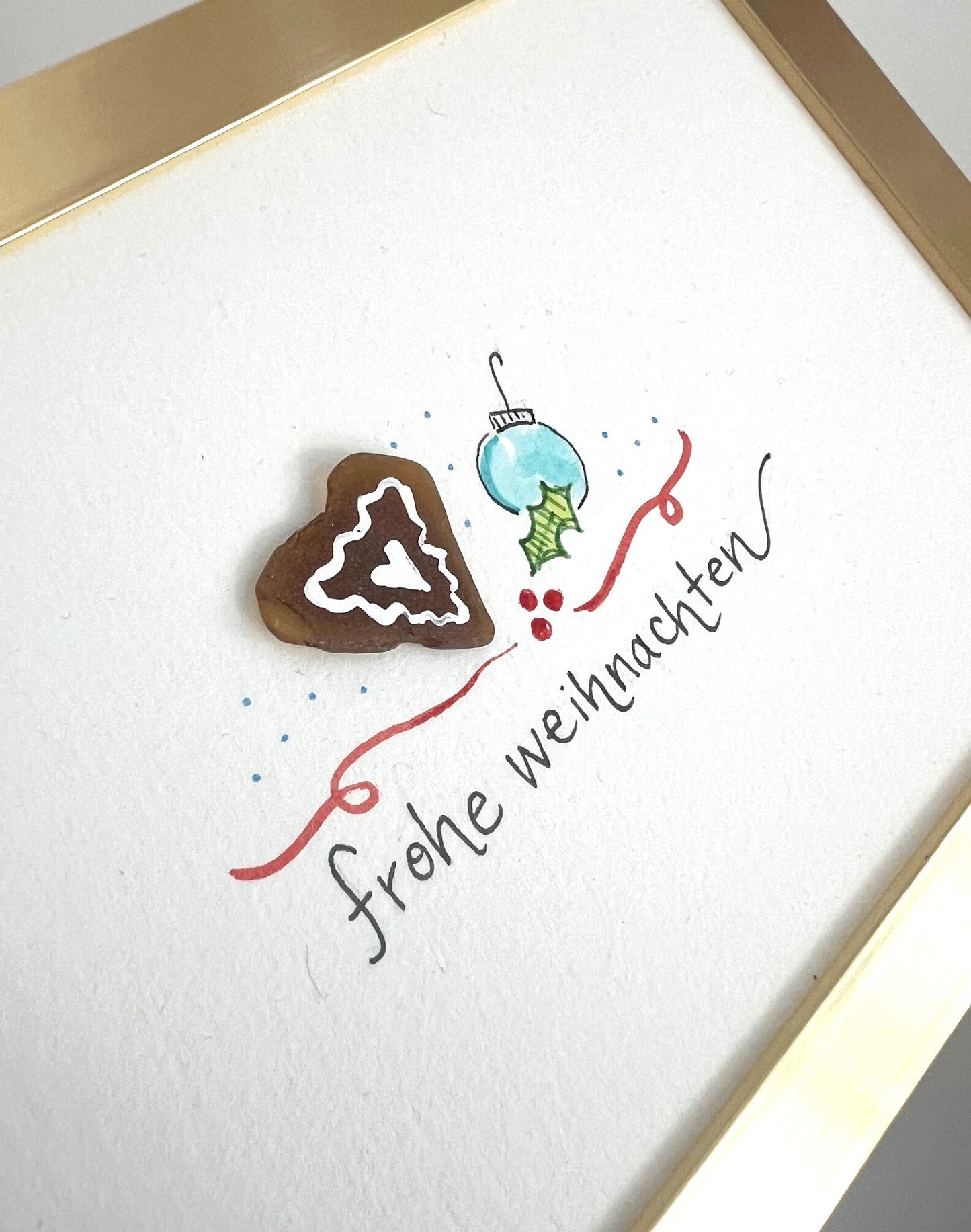 Frohe Weihnachten Gingerbread Sea Glass Heart