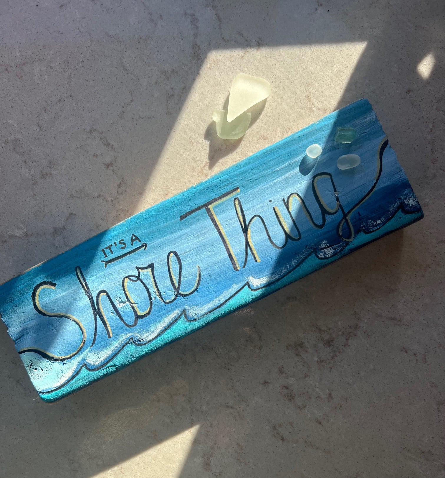 Shore Thing Hand Painted Driftwood Block