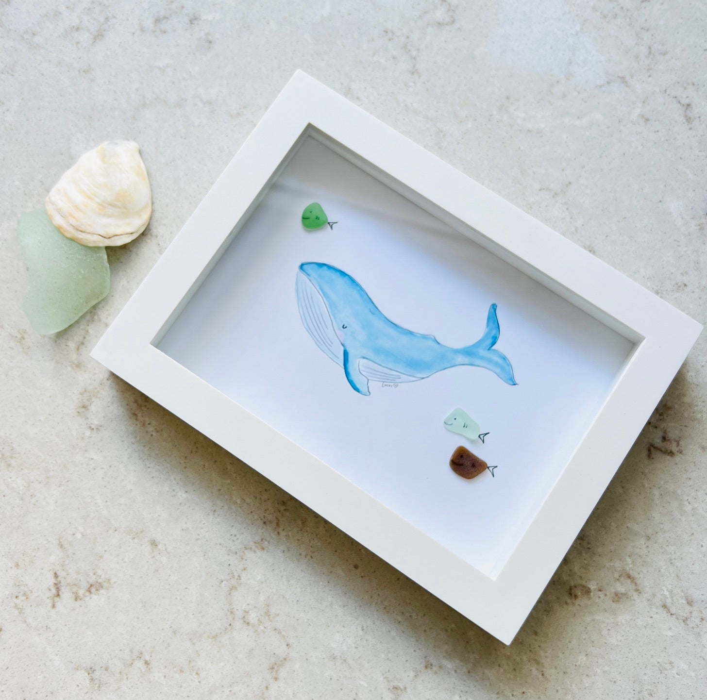 Humpback Whale with Sea Glass Fish