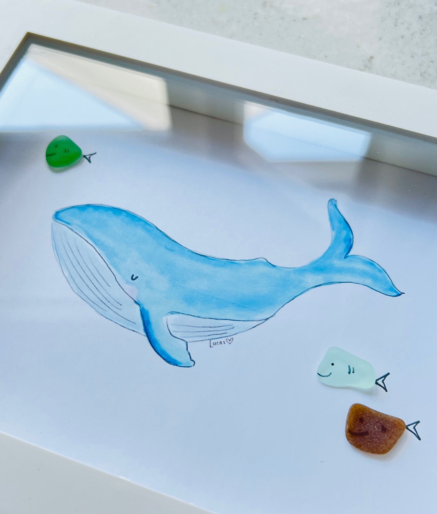 Humpback Whale with Sea Glass Fish