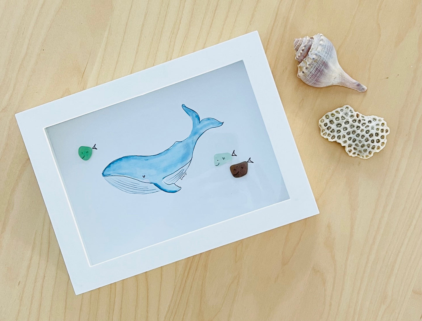 Humpback Whale with Sea Glass Fish