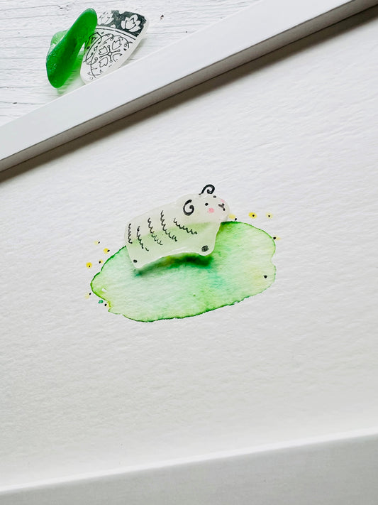 Cute Sheep Sea Glass Art